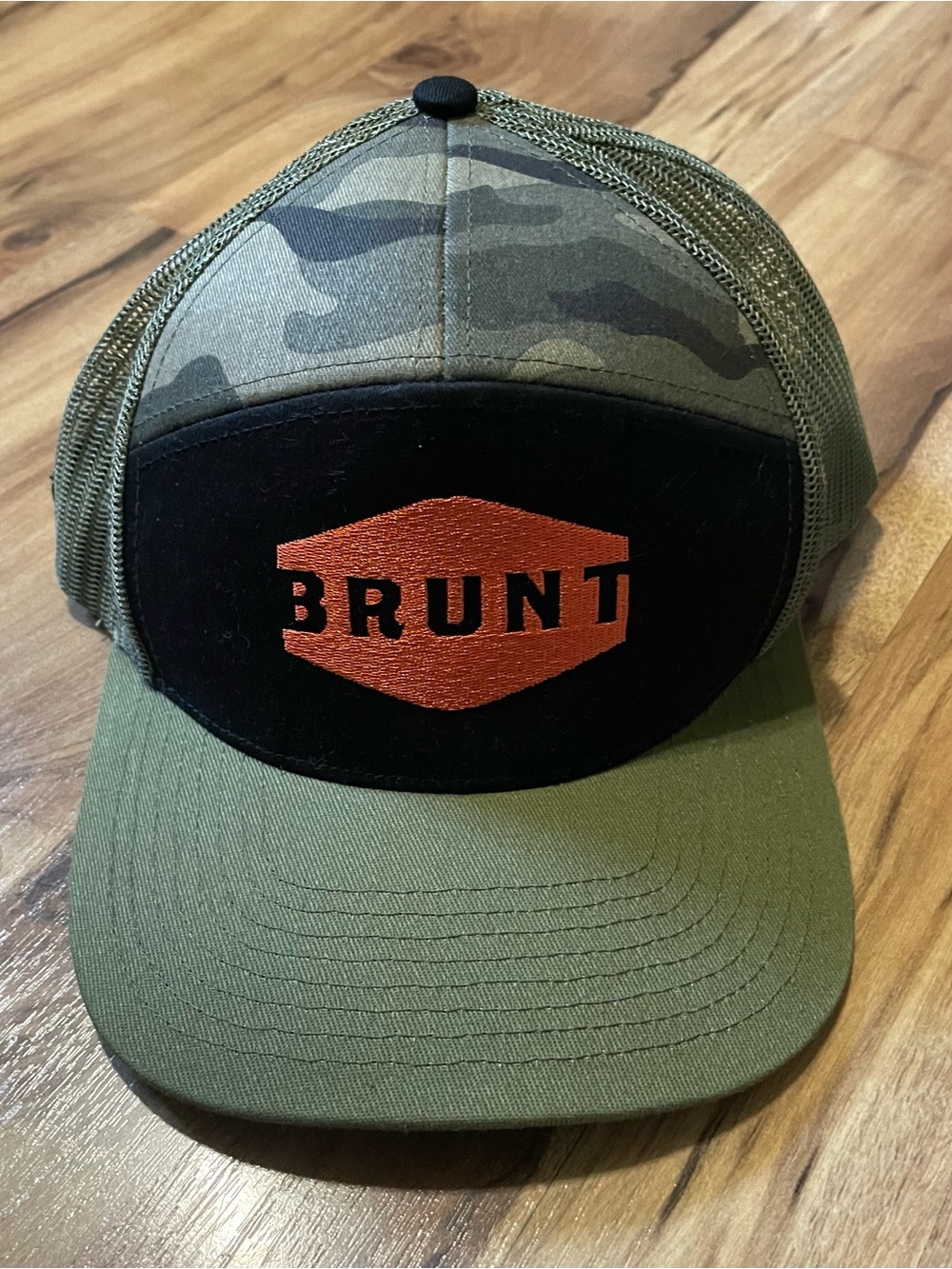 BRUNT Workwear Camo Snapback Trucker Hat Embroidered Hexagon Logo Cap